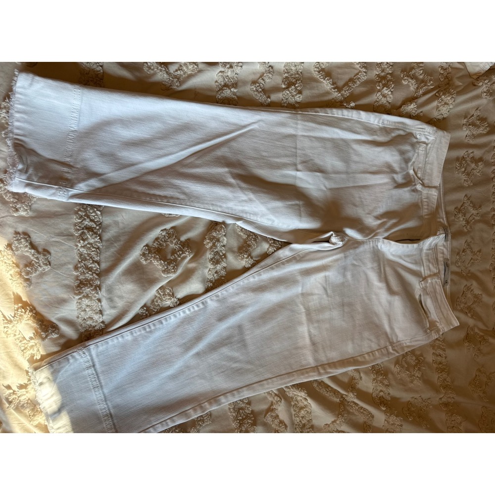 J. Jill Denim Authentic Fit Cropped White Jeans Frayed Hem Wide Leg Size 14